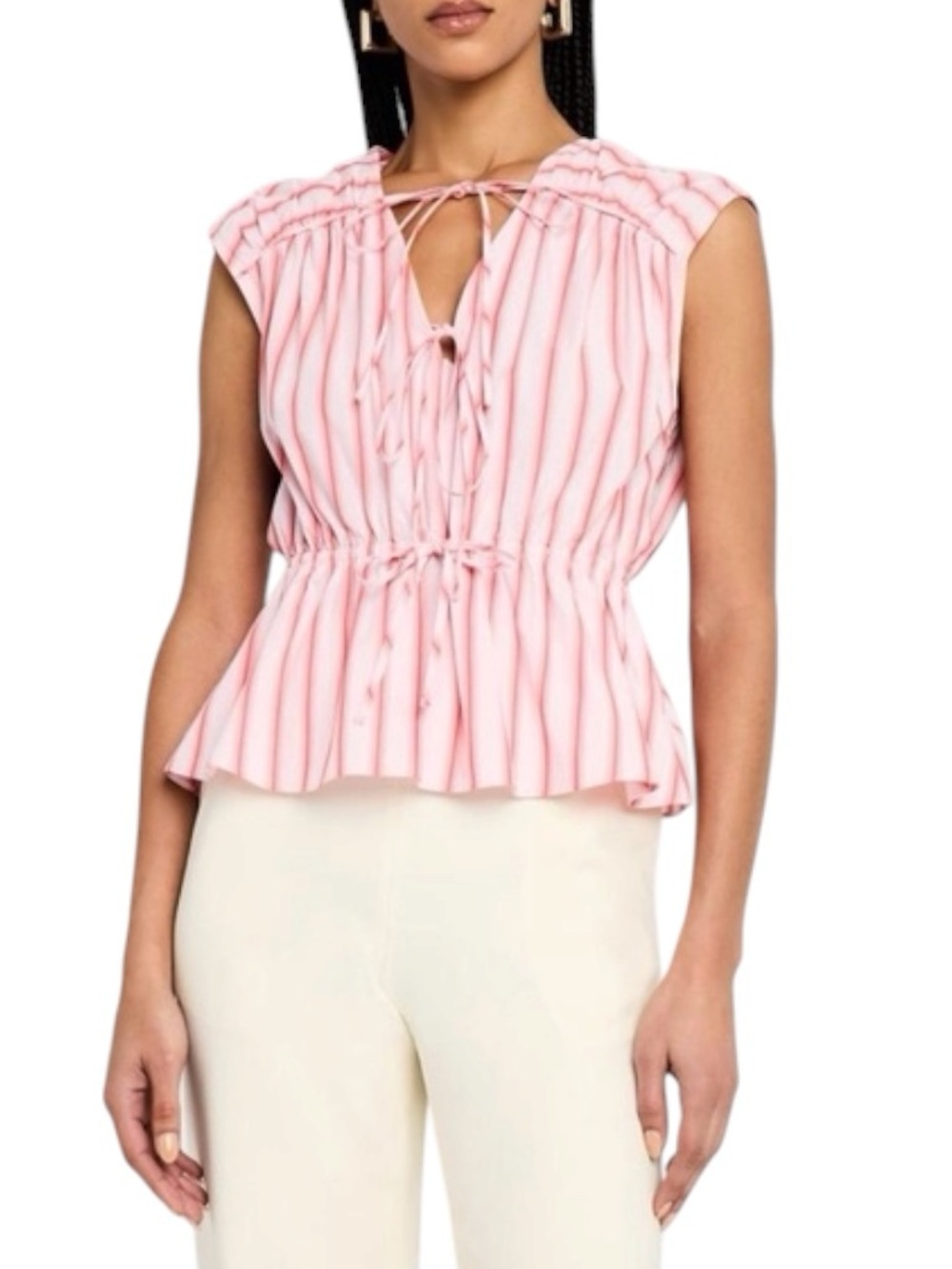 NEW Derek Lam 10 Crosby Caroline Striped Double-Tie Top Sz M